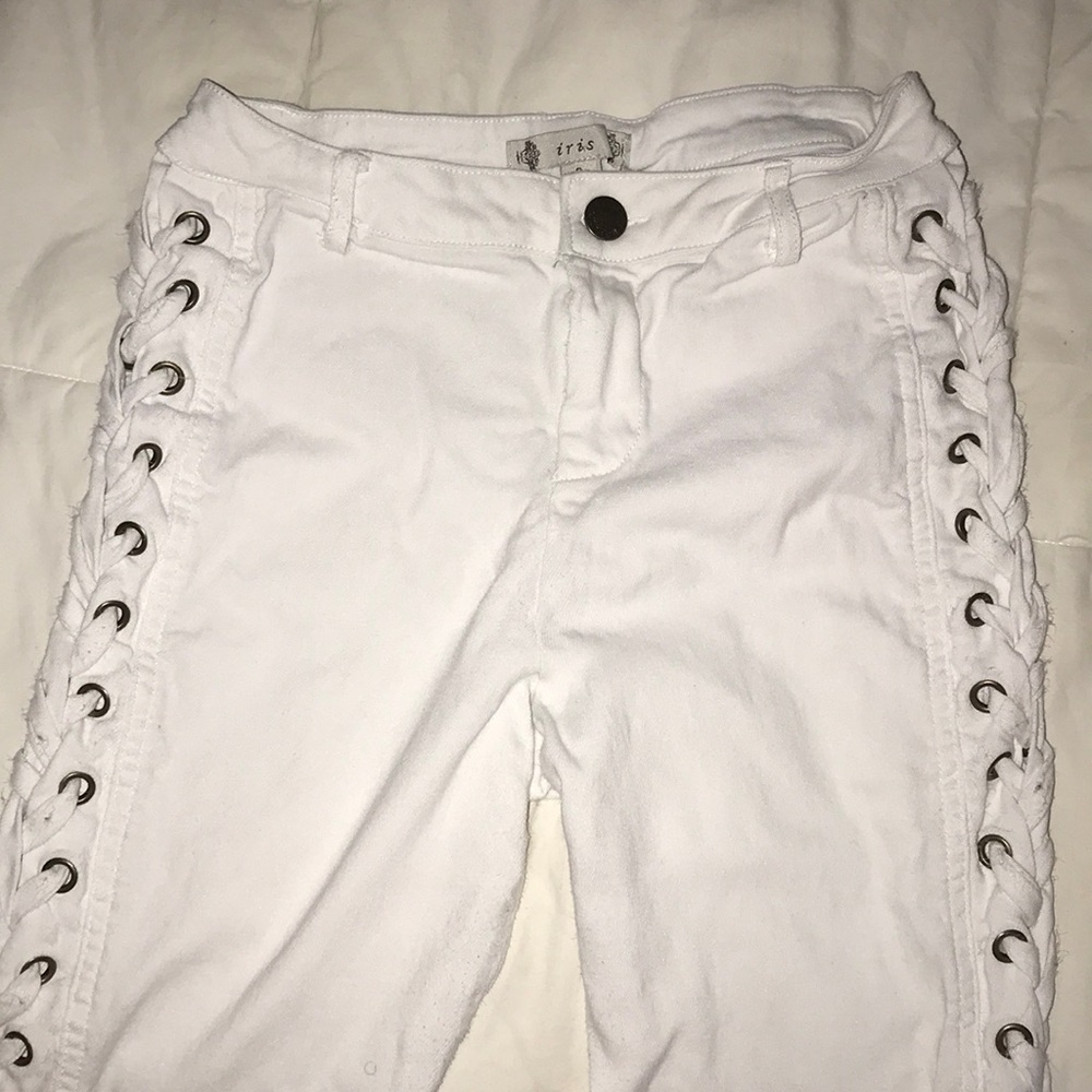 lace up white jeans